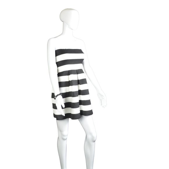 Doe & Rae Black and White Stripe Mini Halter Dress - Size S - Picture 6 of 8